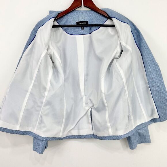 Talbots Blue White Micro Geometric Print 100% Cotton Button Nautical Blazer - Picture 7 of 16